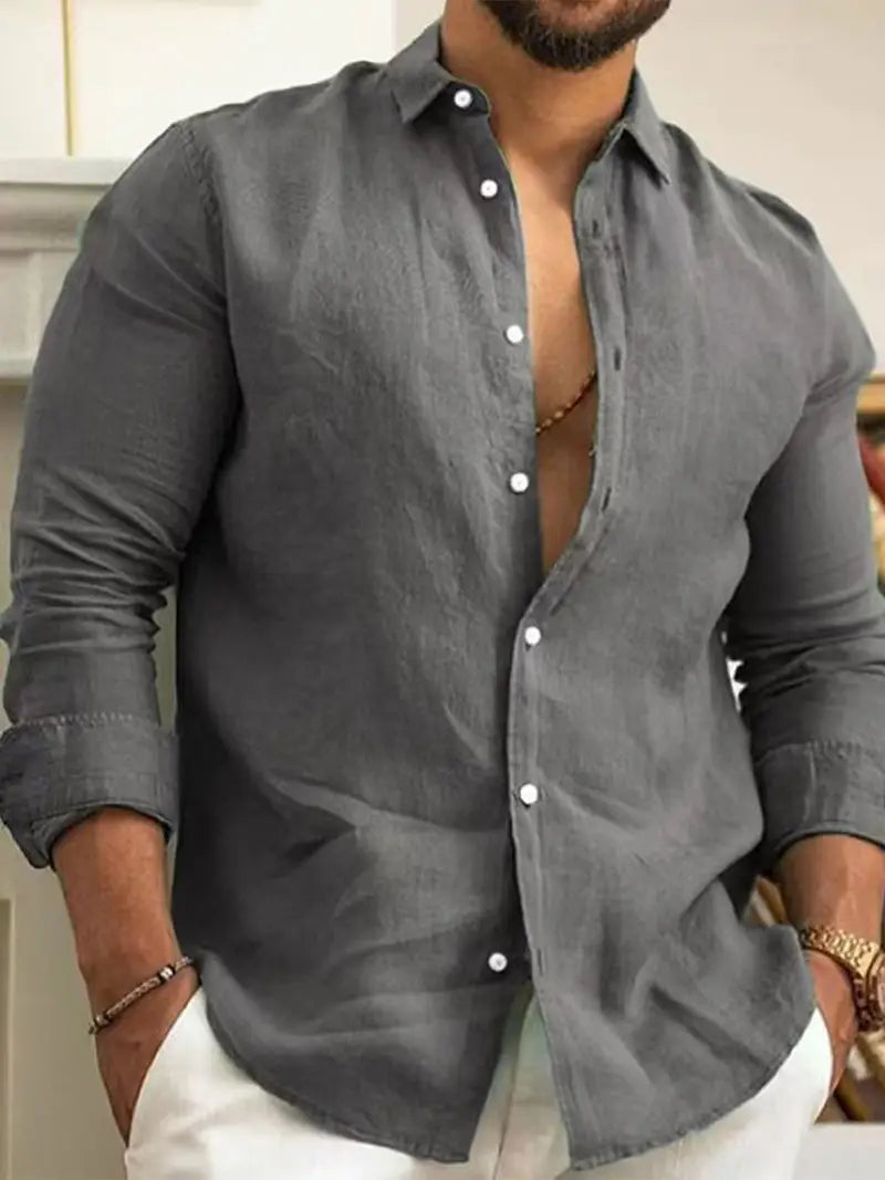 Men'S Lightweight Solid Color Casual Haif Sleeve Linen Shirt