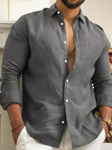 Men'S Lightweight Solid Color Casual Haif Sleeve Linen Shirt