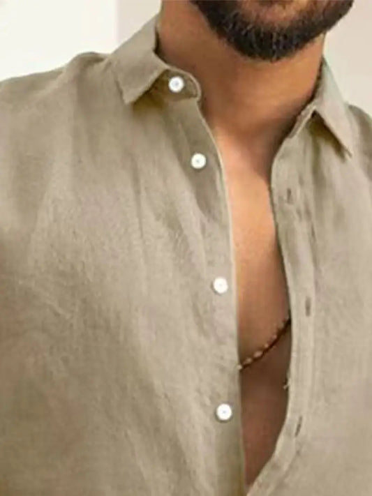 Men'S Lightweight Solid Color Casual Long Sleeve Linen Shirt