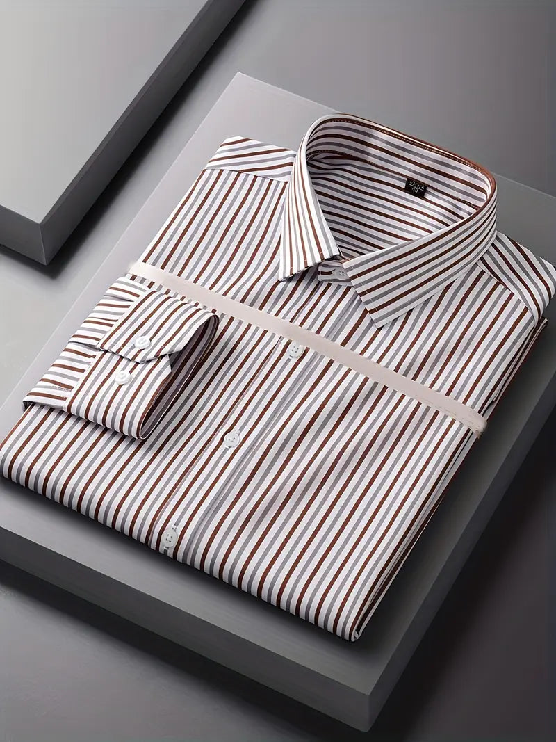 Men'S Long Sleeve Striped Button-Up Shirt