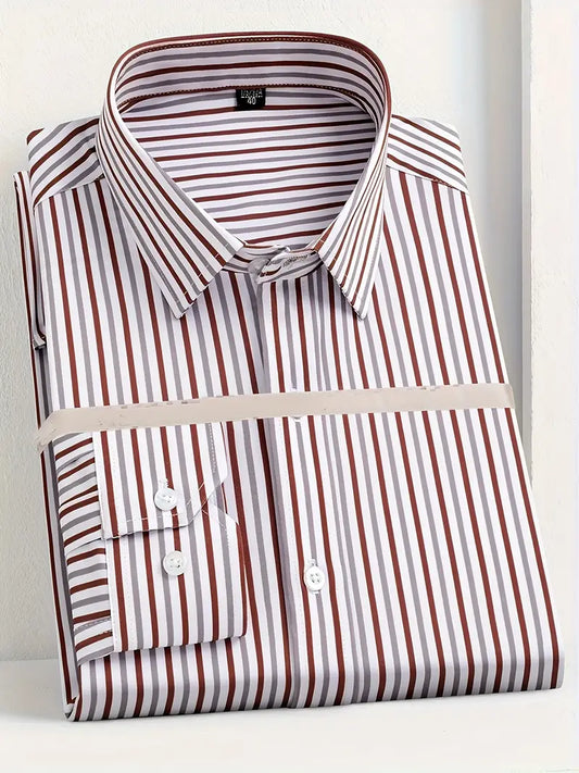 Men'S Long Sleeve Striped Button-Up Shirt