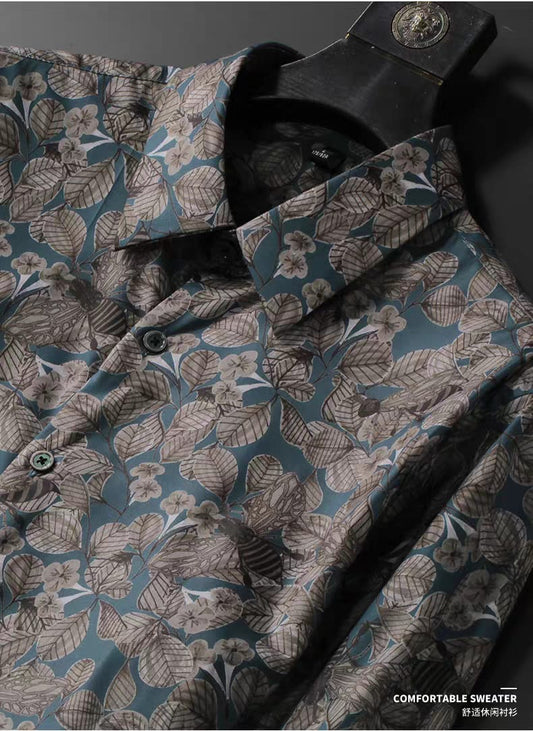 Men'S Long-Sleeve Floral Shirt With A Stylish Casual Design