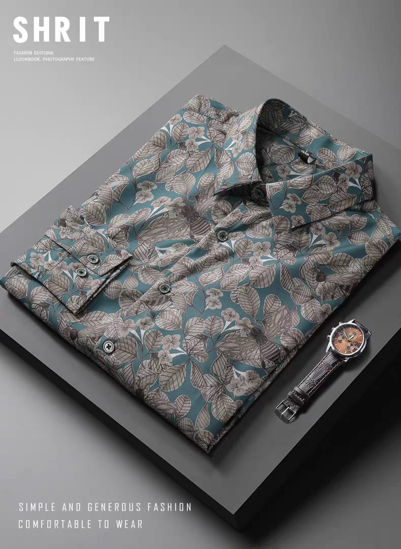 Men'S Long-Sleeve Floral Shirt With A Stylish Casual Design
