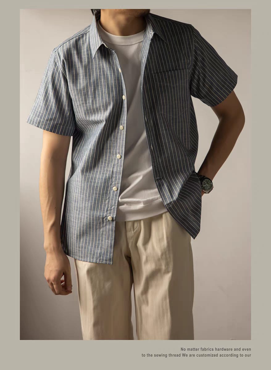 Men's Fashion Striped Pleated Textured Fabric Long Sleeve Shirt