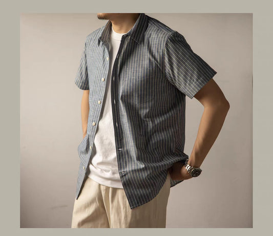 Men's Fashion Striped Pleated Textured Fabric Long Sleeve Shirt