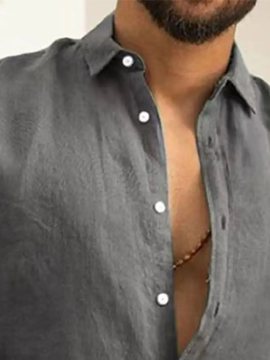 Men'S Lightweight Solid Color Casual Haif Sleeve Linen Shirt
