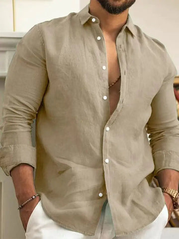 Men'S Lightweight Solid Color Casual Long Sleeve Linen Shirt